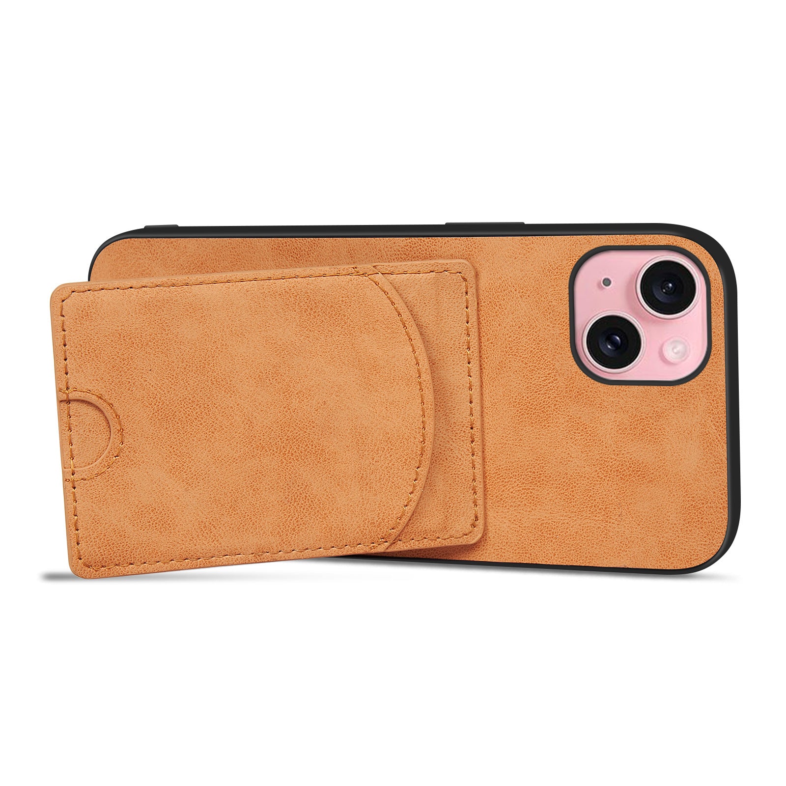 For iPhone 15 Plus Case Kickstand Leather Coated TPU Phone Cover with Card Slot For iPhone 15 Plus Case Kickstand Leather Coated TPU Phone Cover with Card Slot